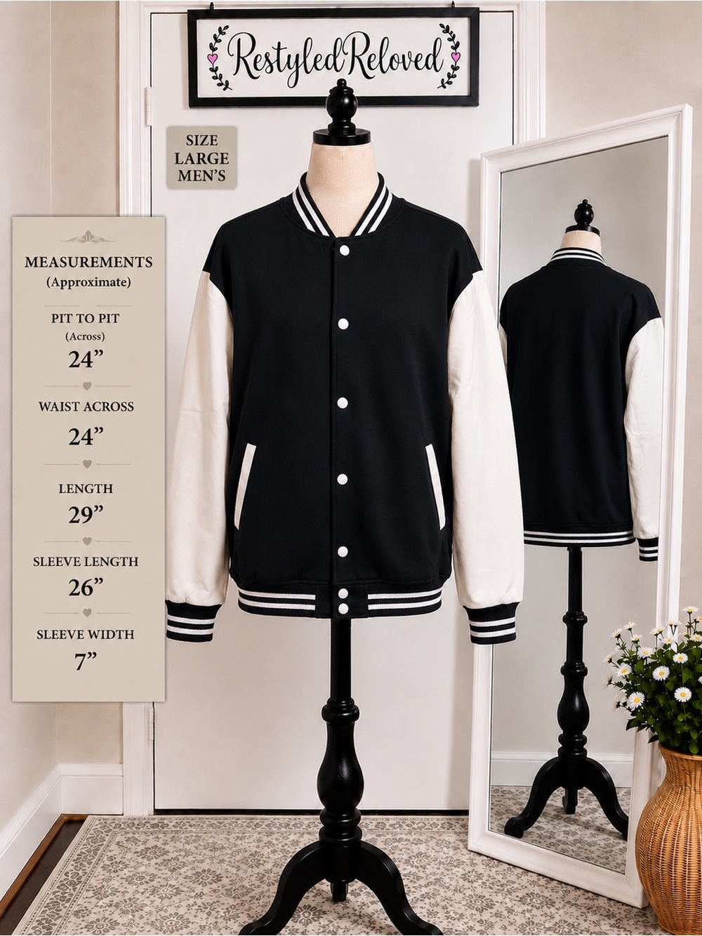 COOFANDY Men’s Varsity Jacket – Black & White – Large – NWT
